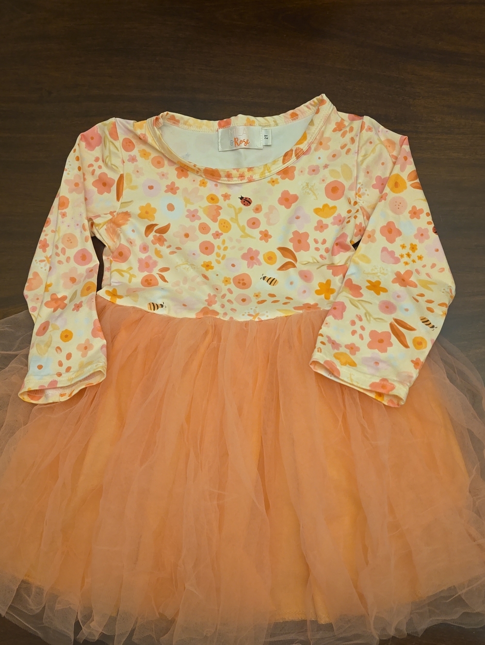 Mila & Rose Peach Floral Tulle Dress for Toddler Girl